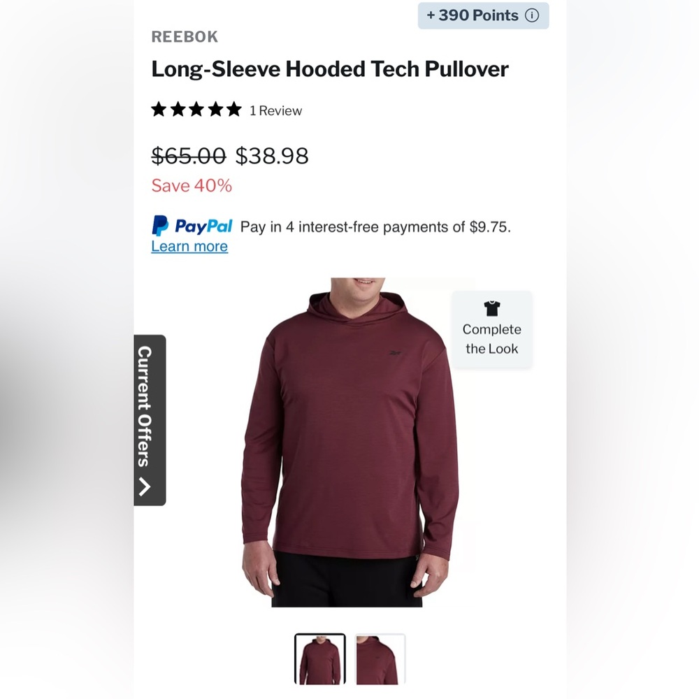 Reebok Red long sleeve hooded tech Pullover